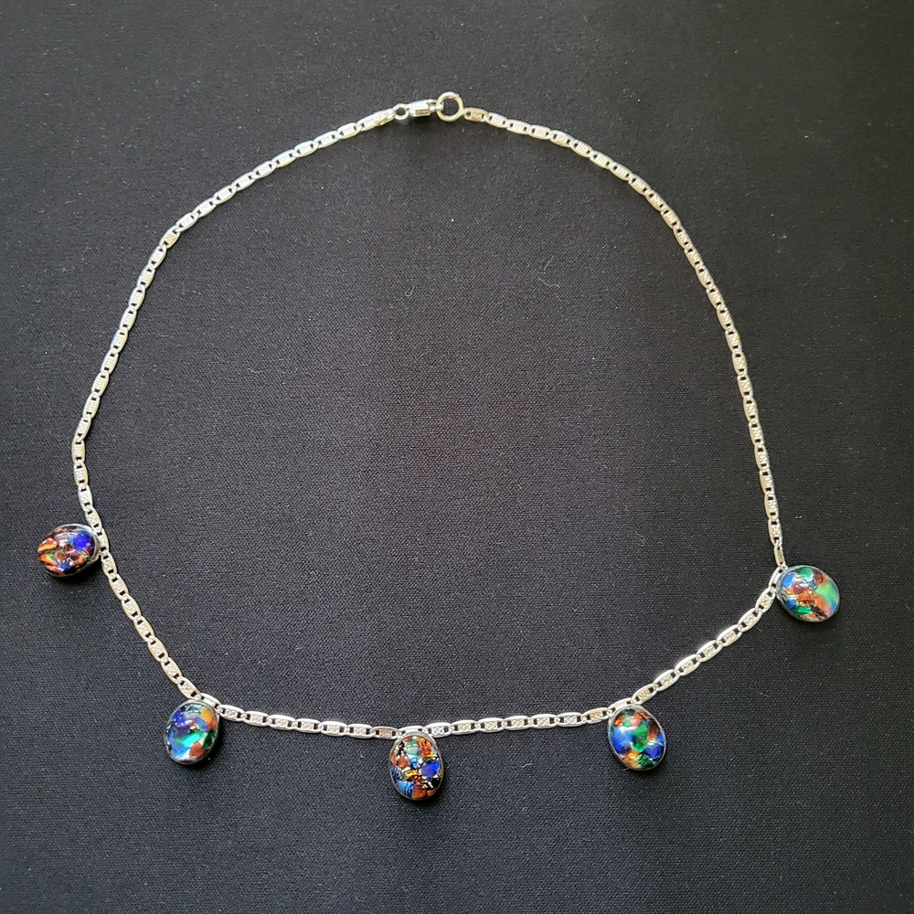 Elegant Silver Necklace with Multicolor Pendants